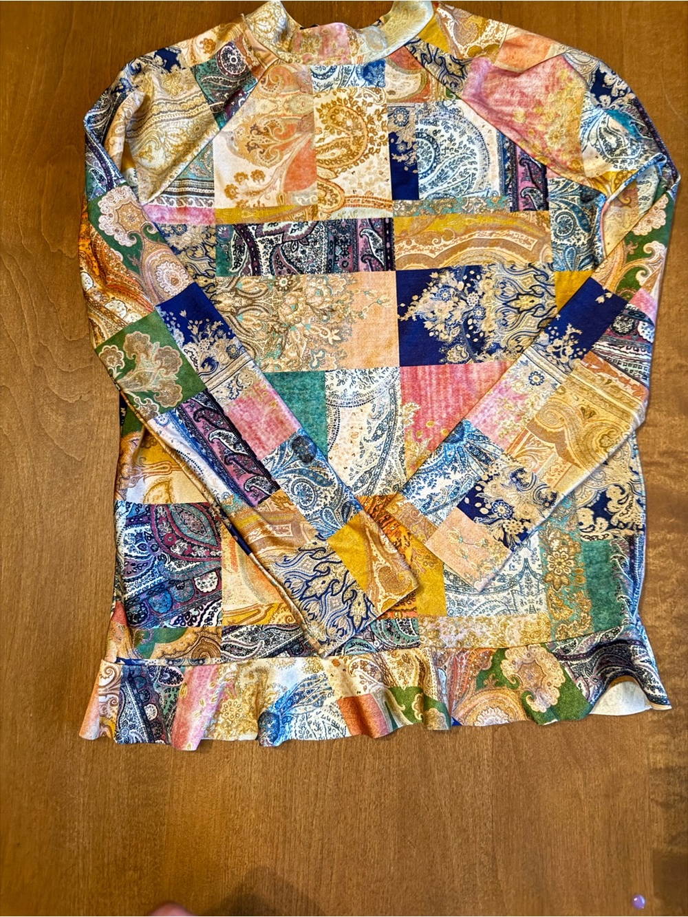 Zimmermann girl’s Blue and Gold Paisley Patchwork rashguard